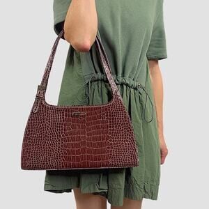 🐊 Liz Claiborne Brown Faux Alligator Rectangular Trapezoid Shoulder Bag